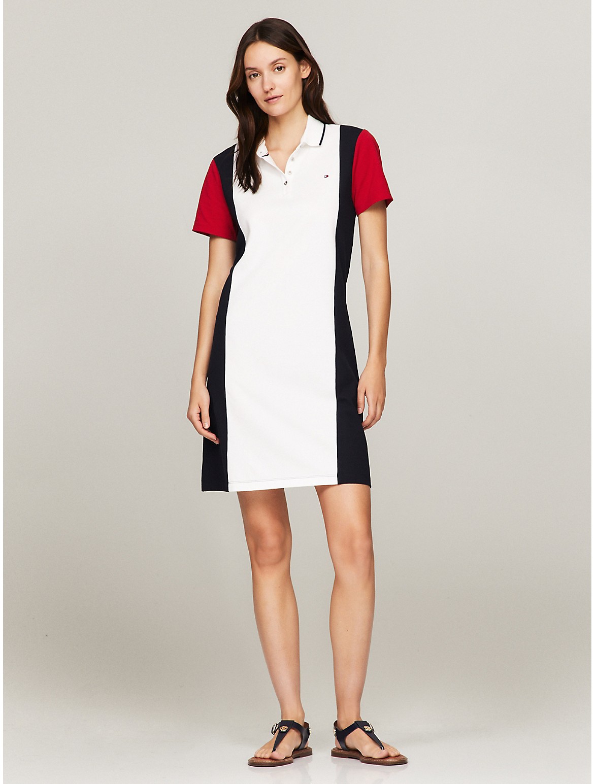 Shop Tommy Hilfiger Vertical Colorblock Polo Dress In Navy Multi