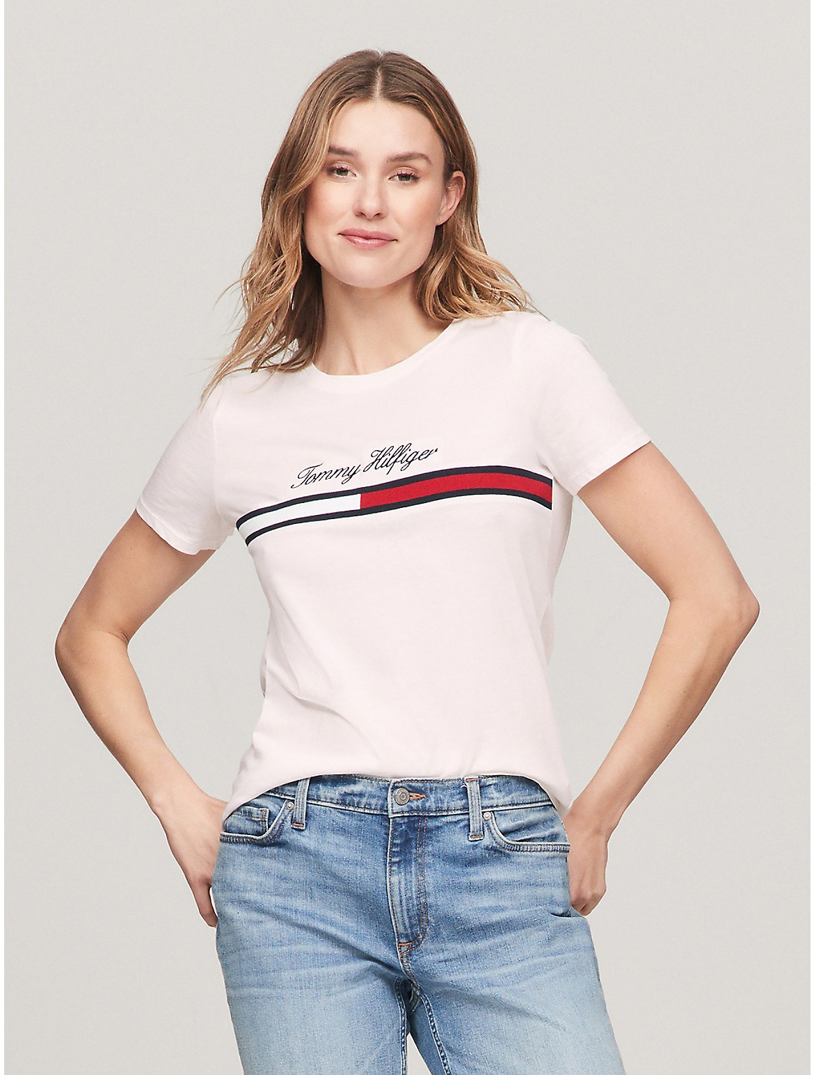 Tommy Hilfiger Women's Script Flag Stripe T-Shirt