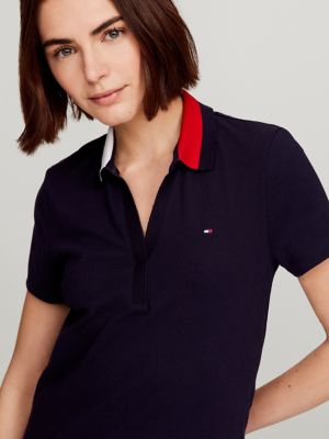 Split-Neck Polo Dress, Navy