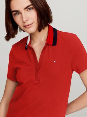 Split-Neck Polo Dress, Primary Red
