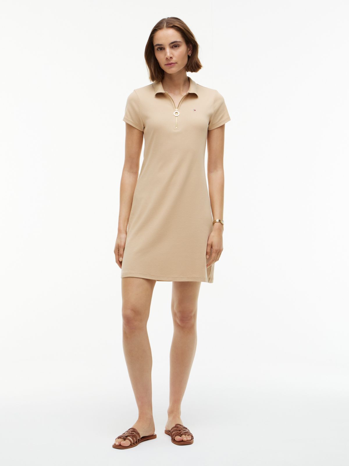 Zip Polo Dress — Clayed Pebble