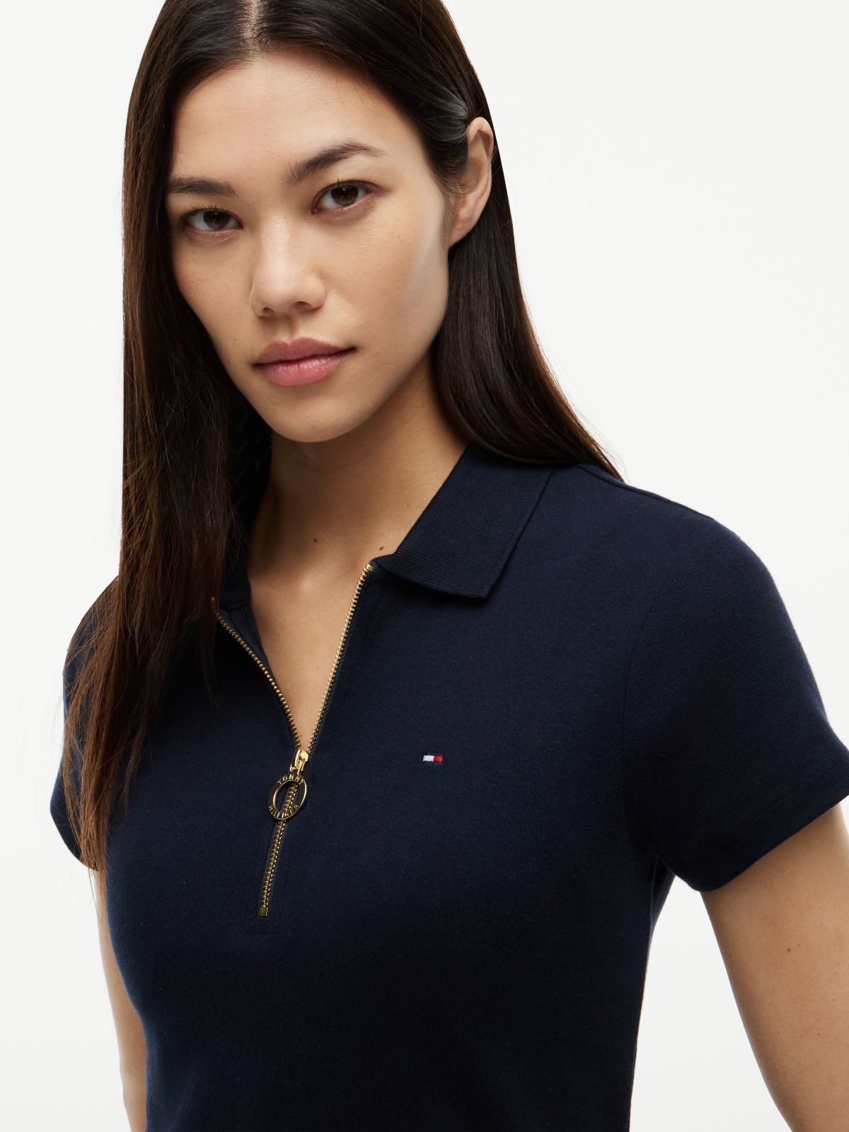 Zip Polo Dress — Navy Blue