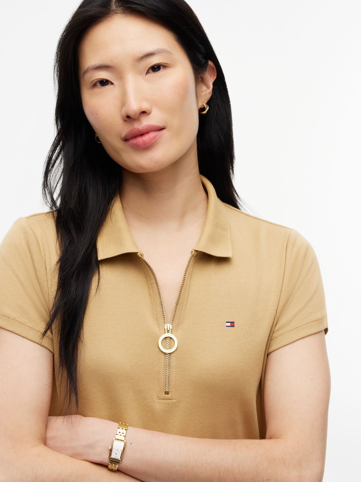 Zip Polo Dress — Classic Khaki