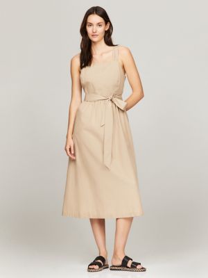 Belted khaki dress best sale