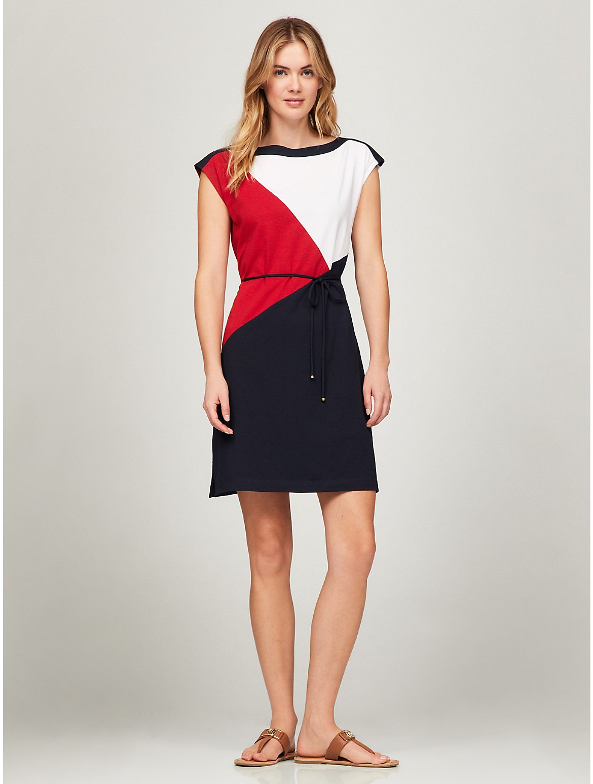 Tommy Hilfiger Women's Belted Colorblock Stretch Cotton Dress