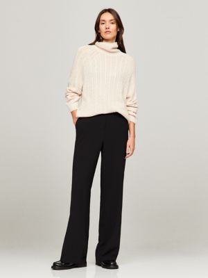 Cable Knit Wool-Blend Turtleneck Sweater, Beige Heather