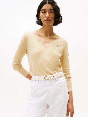 Viscose-Blend V-Neck Sweater, Harvest Wheat
