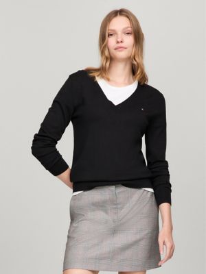 Solid Viscose Blend V Neck Sweater Tommy Hilfiger