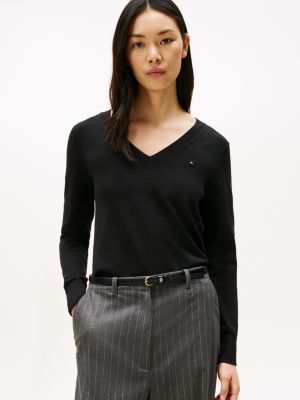 Viscose-Blend V-Neck Sweater, Black