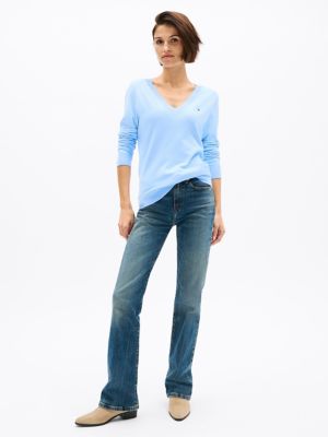 Viscose-Blend V-Neck Sweater, Vessel Blue