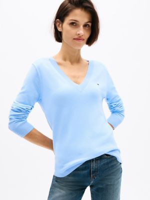 Viscose-Blend V-Neck Sweater, Vessel Blue