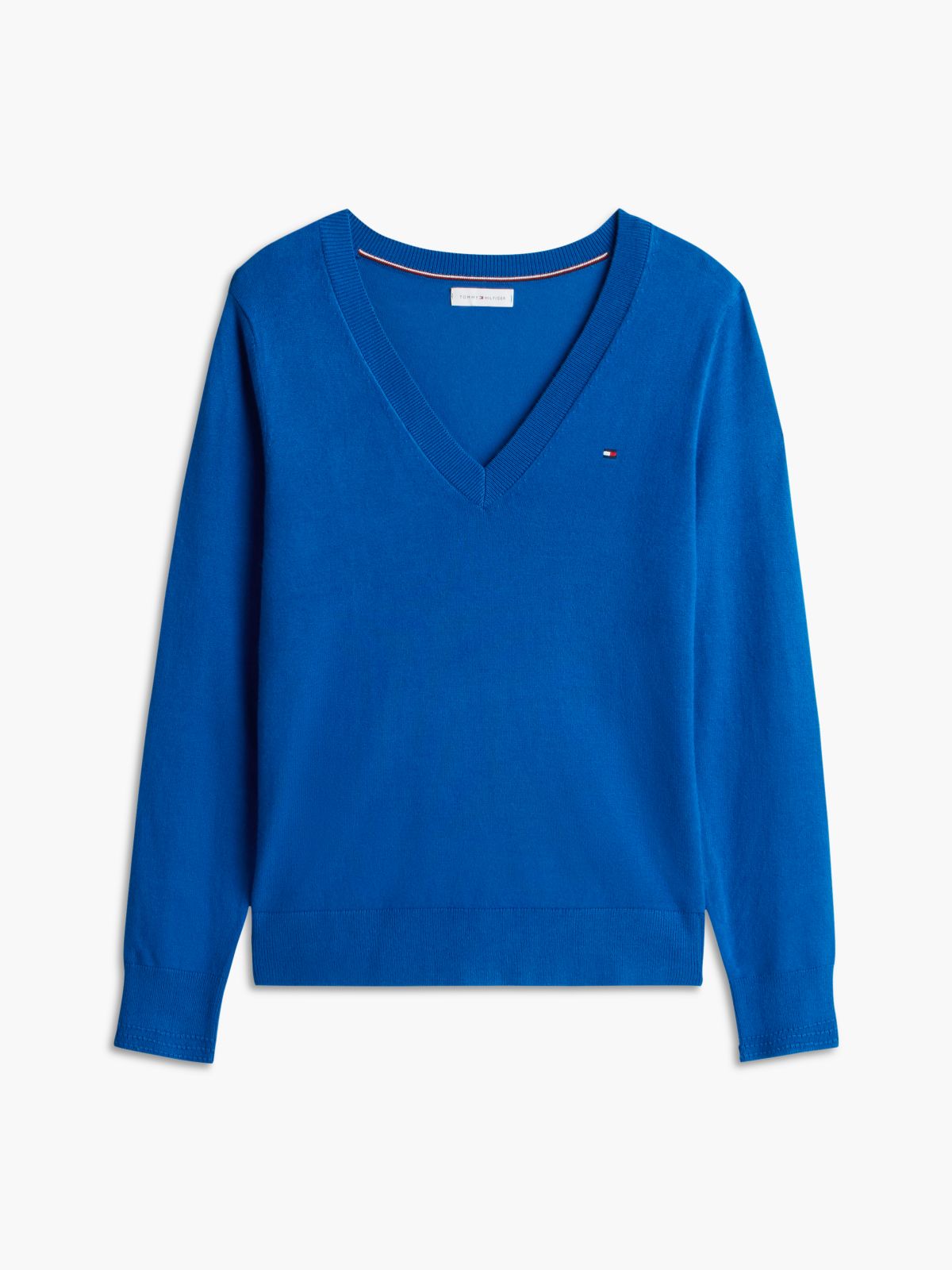 Viscose-Blend V-Neck Sweater — Blue