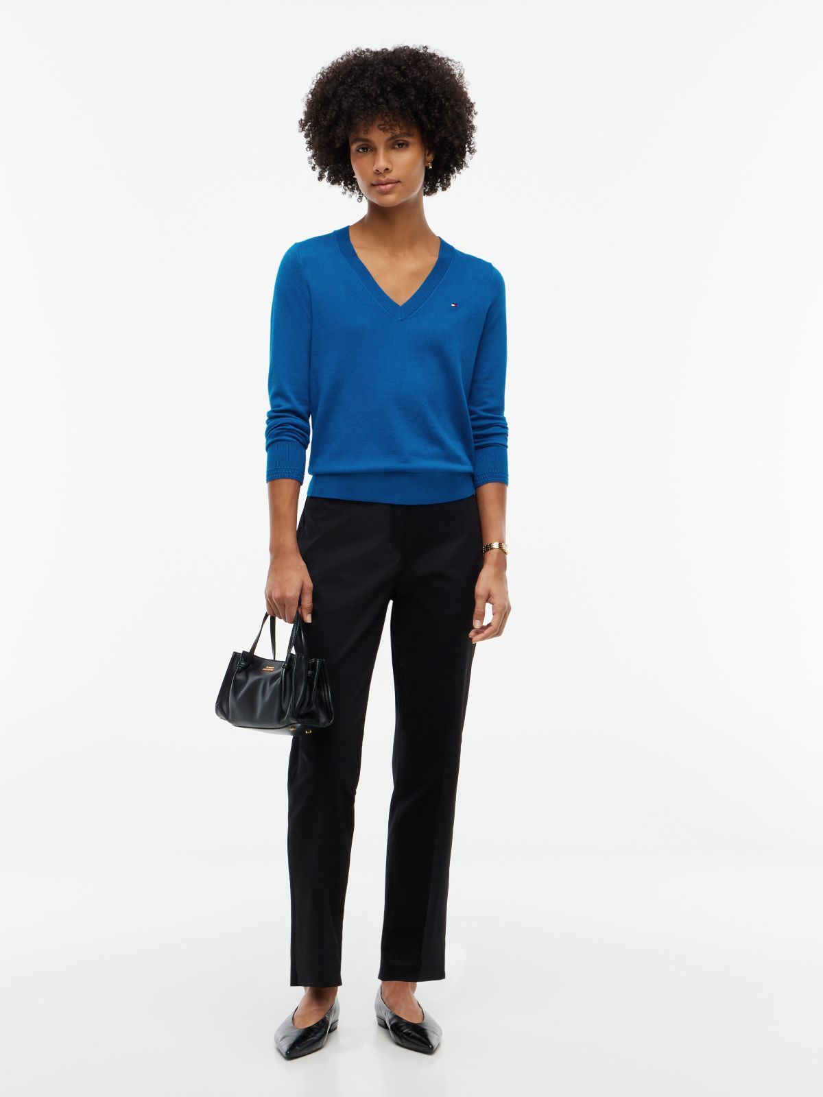 Viscose-Blend V-Neck Sweater — Blue