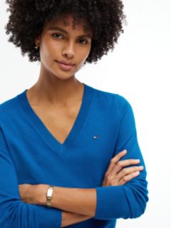 Viscose-Blend V-Neck Sweater — Blue 3