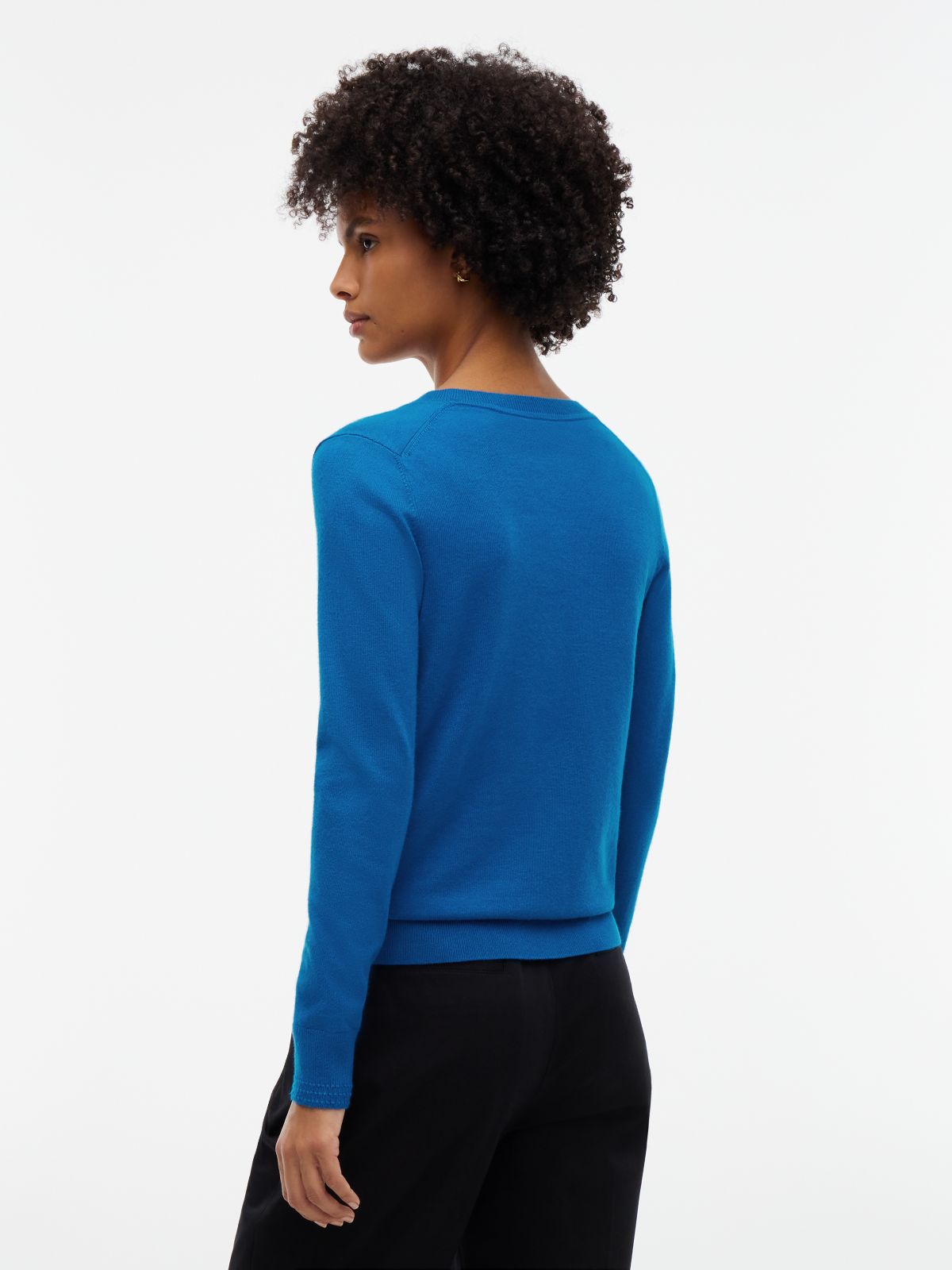 Viscose-Blend V-Neck Sweater — Blue