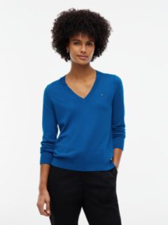 Viscose-Blend V-Neck Sweater — Blue 1