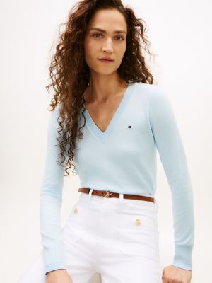 Viscose-Blend V-Neck Sweater, Rain Dance