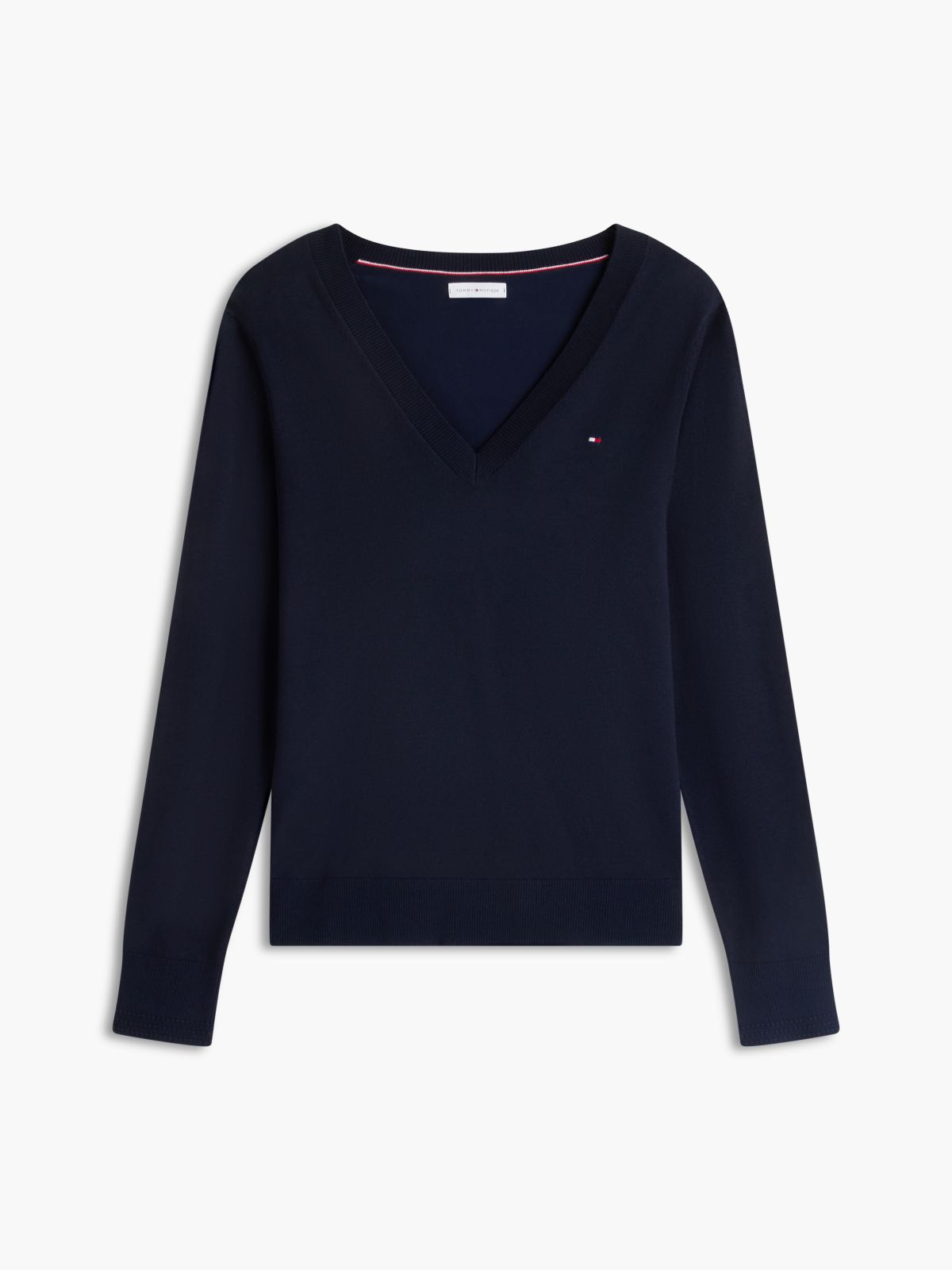Viscose-Blend V-Neck Sweater — Navy Blue