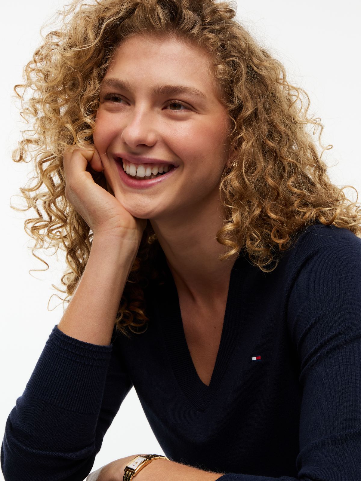 Viscose-Blend V-Neck Sweater — Navy Blue