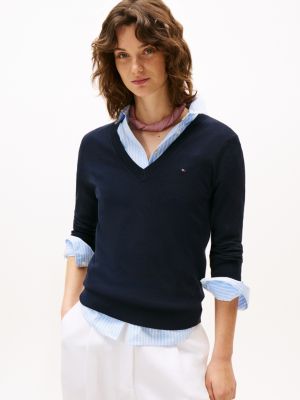 Viscose-Blend V-Neck Sweater, Navy