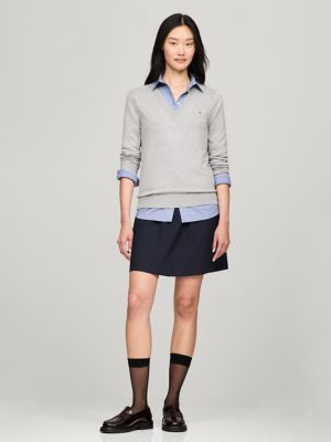 Viscose-Blend V-Neck Sweater, Grey Heather