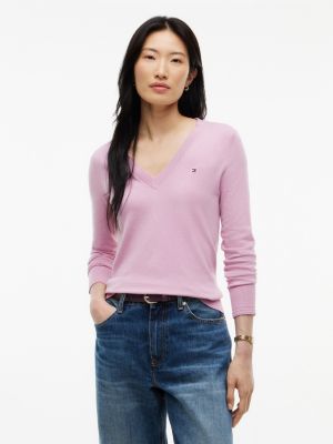 Viscose-Blend V-Neck Sweater, Mystic Orchid