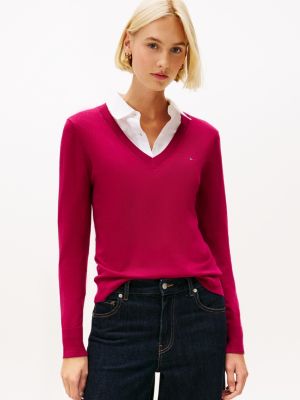 Viscose-Blend V-Neck Sweater, Italian Wine
