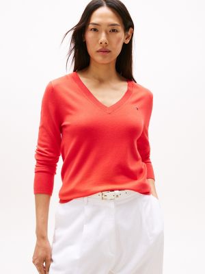 Viscose-Blend V-Neck Sweater, Strawberry Field