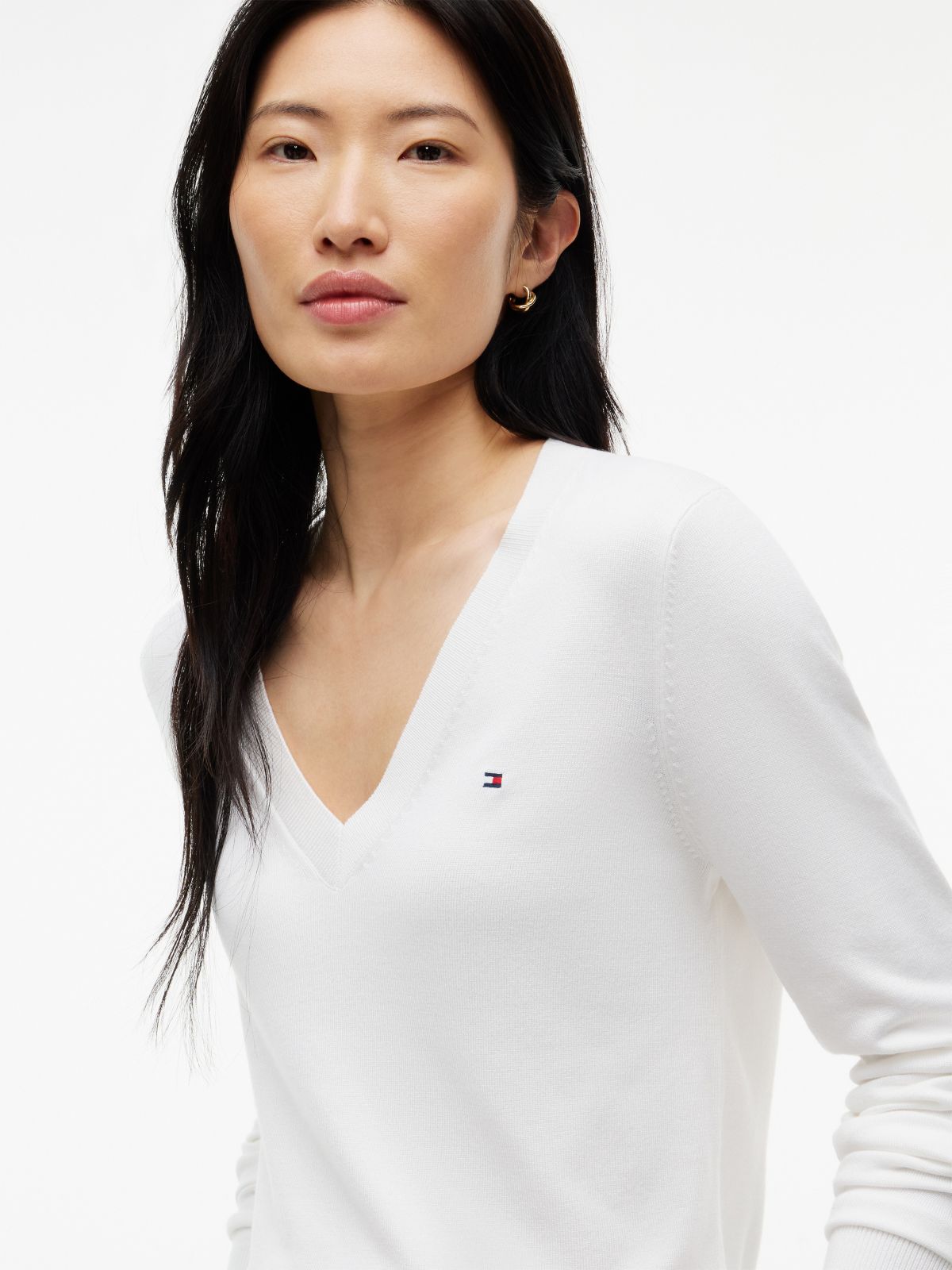 Viscose-Blend V-Neck Sweater — Ecru
