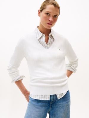 Viscose-Blend V-Neck Sweater, Milky Way