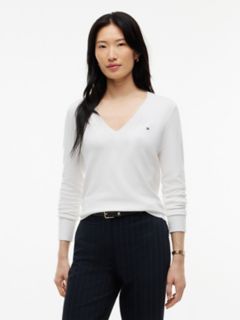 Viscose-Blend V-Neck Sweater — Ecru 1