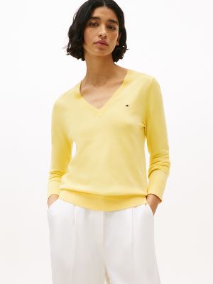 Viscose-Blend V-Neck Sweater, Citronella