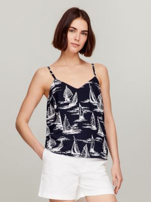 Sail Print Cami Slip Top, Navy Multi