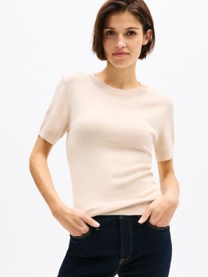 Lightweight Short-Sleeve Sweater, Classic Beige
