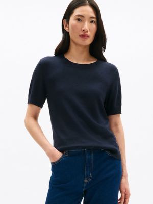 Lightweight Short-Sleeve Sweater, Navy