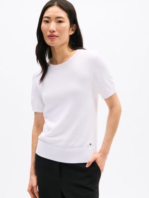Lightweight Short-Sleeve Sweater, Ecru