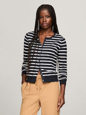 Tommy Hilfiger Women s Stripe Button Up Cardigan Navy XXS