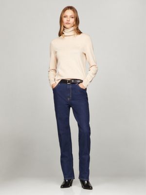 Solid Slim Fit Turtleneck Sweater, Beige Heather