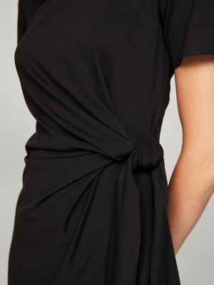 Short-Sleeve Knotted Stretch Dress, Black