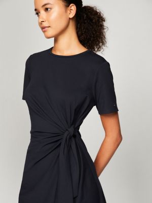 Short-Sleeve Knotted Stretch Dress, Navy