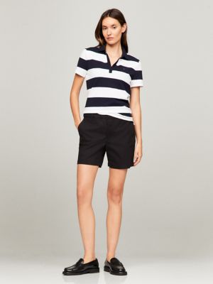Open Placket Stripe Stretch-Cotton Polo, Navy/White
