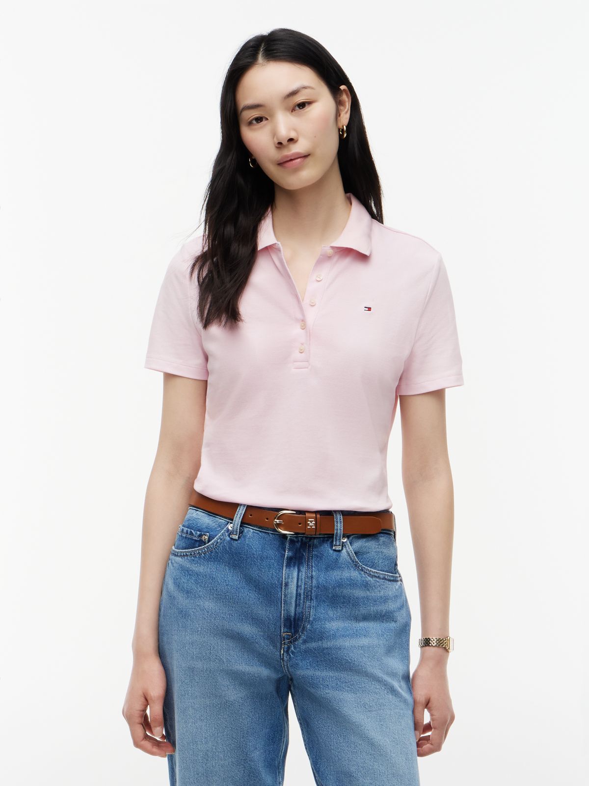 Classic Fit Stretch Cotton Polo — Light Pink