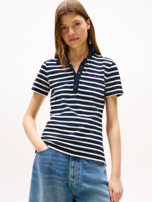Slim Fit Stripe Stretch-Cotton Polo, Navy Multi Stripe
