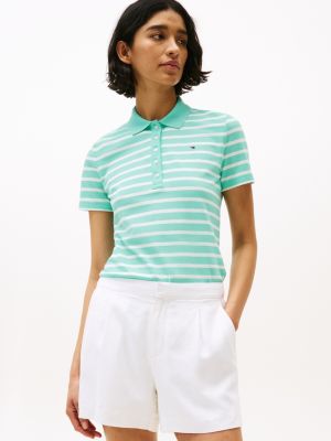 Slim Fit Stripe Stretch-Cotton Polo, Miami Aqua Stripe