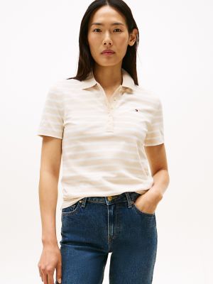 Slim Fit Stripe Stretch-Cotton Polo, Beige Heather Multi