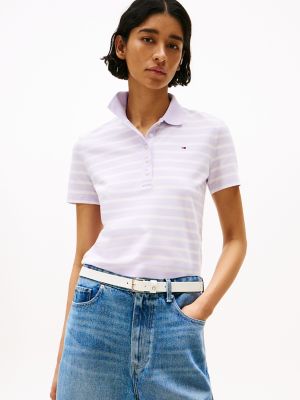 Slim Fit Stripe Stretch-Cotton Polo, Lilac Sprig