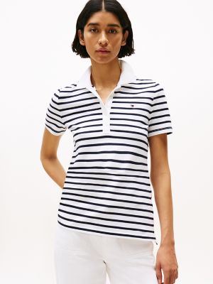 Slim Fit Stripe Stretch-Cotton Polo, Optic White Multi