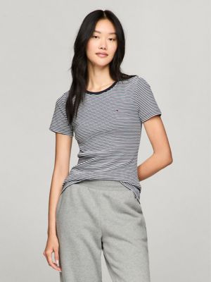 Stripe Crewneck Favorite T-Shirt, Navy/ Optic White Multi