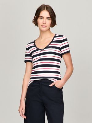 Stripe V-Neck Favorite T-Shirt, Navy
