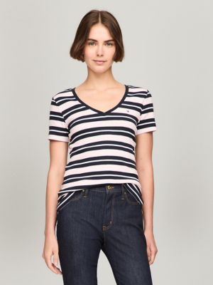 Stripe V Neck Favorite T Shirt Tommy Hilfiger
